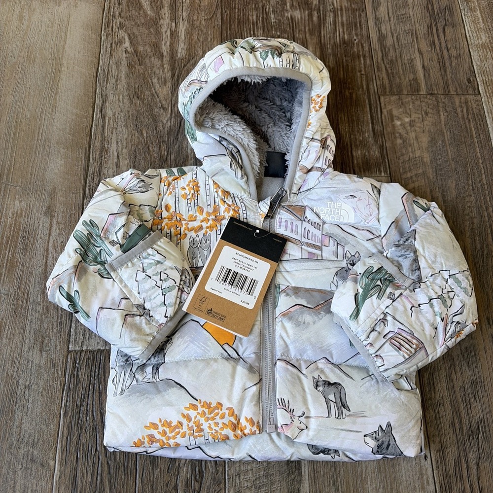 NORTH FACE BABY DOWN HOODED JACKET, TNF Outdoors WOLF Coat NWT $110, 0-3M